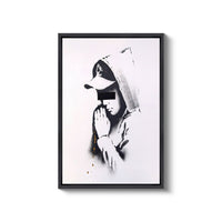 a black and white photo of a person wearing a hoodie