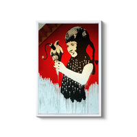 a painting of a woman holding a bird