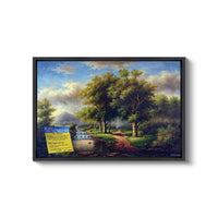 a painting on a wall of a wooded area