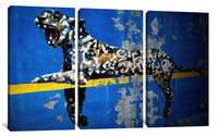 a painting of a leopard on a blue wall