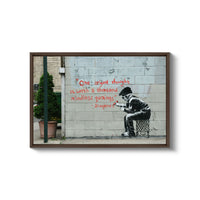 a painting of a man sitting on a chair in front of a wall