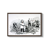 a black and white drawing of a group of people