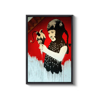 a painting of a woman holding a bird