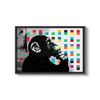 a painting of a monkey holding a drink