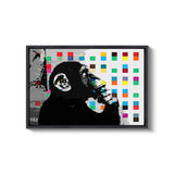 a painting of a monkey holding a drink