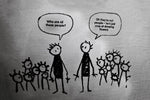 a drawing of two people talking to each other