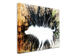 a painting of a white bear walking through a forest