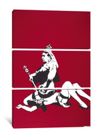 a painting of a woman on a red background