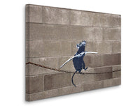 a picture of a rat on a chain on a wall