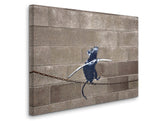 a picture of a rat on a chain on a wall