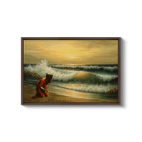 a painting of a person sitting on a beach