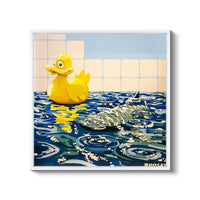 a picture of a duck and a shark in the water