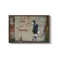 a painting of a woman on a wall with a cat