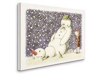 a painting of a snowman and a child