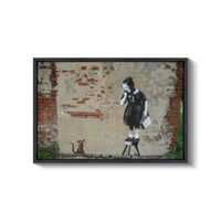 a painting of a woman on a wall with a cat