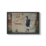 a painting of a woman on a wall with a cat