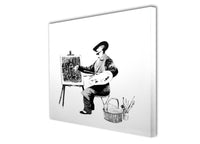 a black and white drawing of a man holding a paintbrush