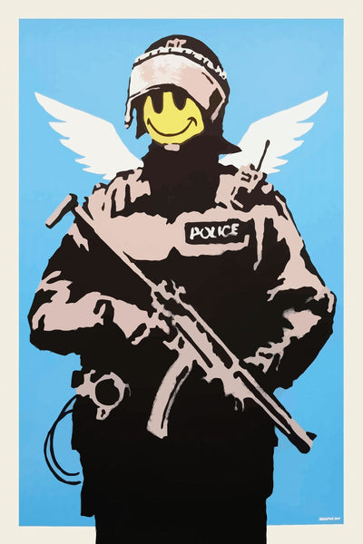 a painting of a police officer with a gun