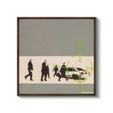 a picture of a group of people standing in front of a car