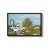 a painting of a bird holding a bird in its beak