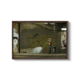 a painting of a man spraying water on a wall