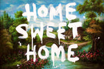 a painting with the words home sweet home painted on it