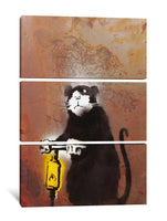 a painting of a black and white cat holding a yellow fire hydrant
