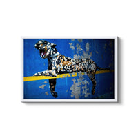 a painting of a leopard on a blue background