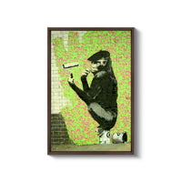a painting of a monkey on a brick wall