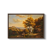 a painting of a man standing in a wooded area