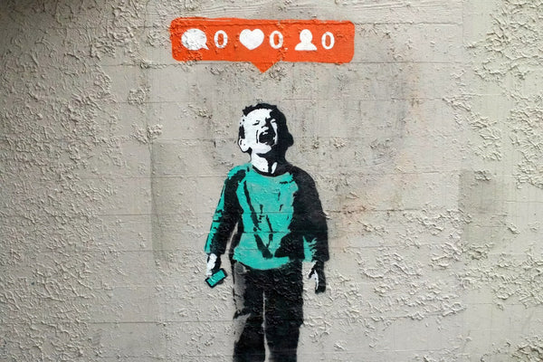 a painting of a man with a speech bubble above his head
