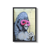 a painting of a gorilla wearing a pink mask