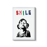 a picture of a child's face with the words smile on it