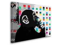 a painting of a monkey on a multicolored background
