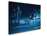 a painting of a group of people and a dog