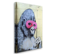 a painting of a gorilla with a pink mask