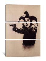 a painting of a clown holding a gun