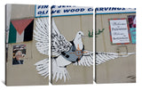 a picture of a pigeon painted on the side of a building
