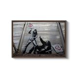 a painting of a man holding a woman on the back of a motorcycle