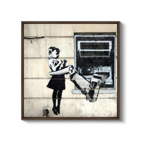a painting of a woman holding a bicycle