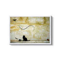 a painting of a cat sitting on the ground