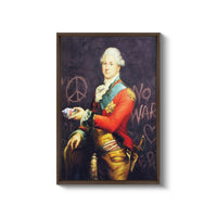 a painting of a man with a peace sign in the background