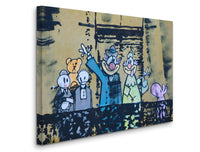 a painting of a group of people on a wall
