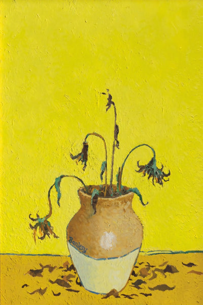 a painting of a vase with flowers in it