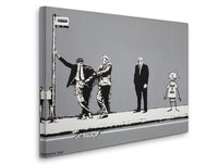 a black and white painting of a group of people