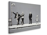 a black and white painting of a group of people