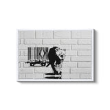 a black and white picture of a bear on a brick wall