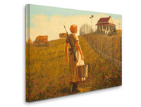 a painting of a person holding a gun in a field