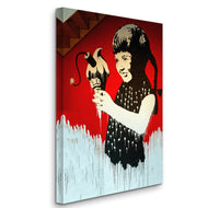 a painting of a woman holding a bird