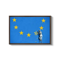a painting of a man on a ladder painting the flag of the european union
